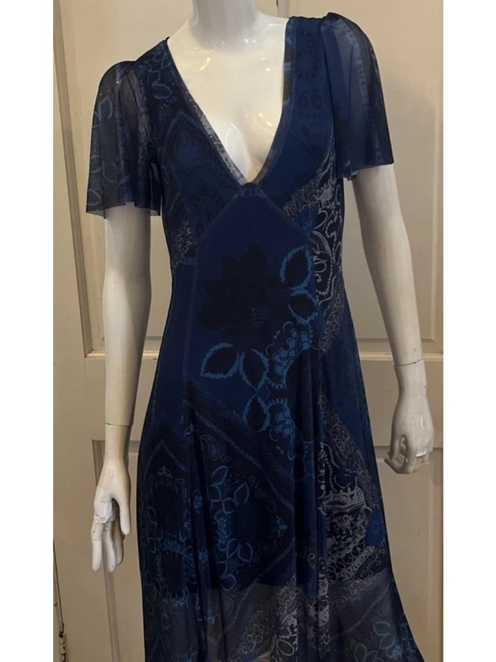 Desigual Deep Navy Blue Floral V-Neck Maxi Dress